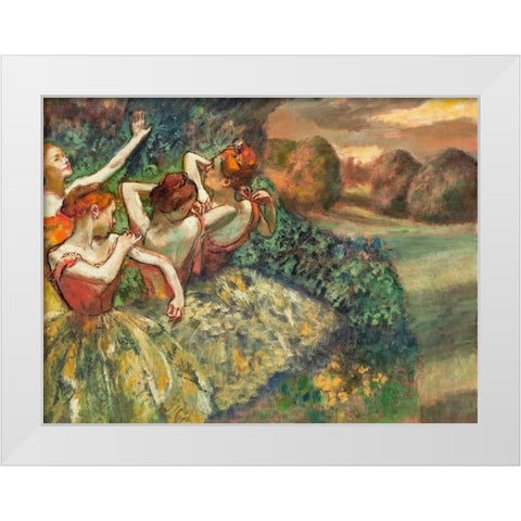 Four Dancers White Modern Wood Framed Art Print by Degas, Edgar