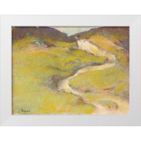 Pathway in a Field White Modern Wood Framed Art Print by Degas, Edgar