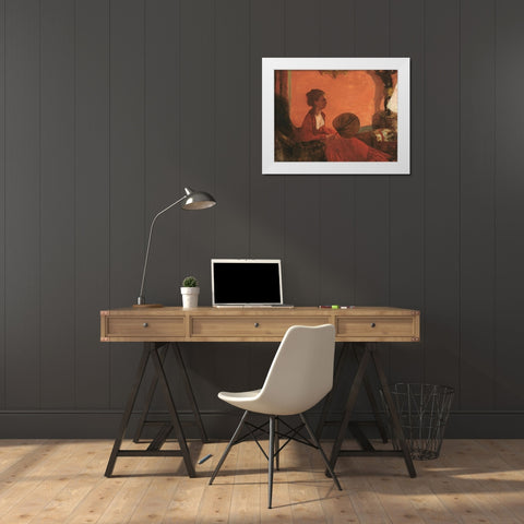 Madam Camus White Modern Wood Framed Art Print by Degas, Edgar