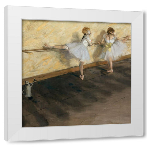 Dancers Practicing at the Barre White Modern Wood Framed Art Print by Degas, Edgar