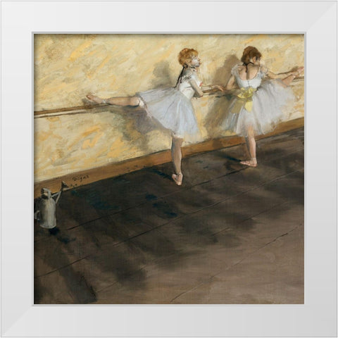 Dancers Practicing at the Barre White Modern Wood Framed Art Print by Degas, Edgar