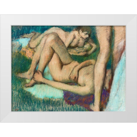 Naked Women Bathers White Modern Wood Framed Art Print by Degas, Edgar