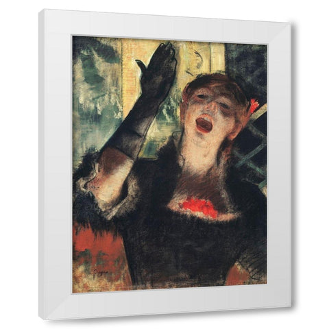 Cafe Singer White Modern Wood Framed Art Print by Degas, Edgar