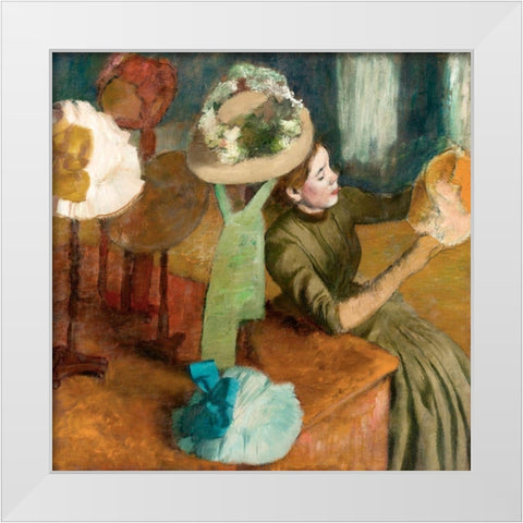 The Millinery Shop White Modern Wood Framed Art Print by Degas, Edgar