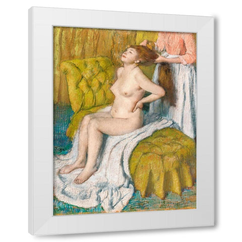 Woman Having Her Hair Combed White Modern Wood Framed Art Print by Degas, Edgar