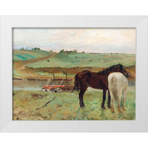 Horse in a Meadow White Modern Wood Framed Art Print by Degas, Edgar