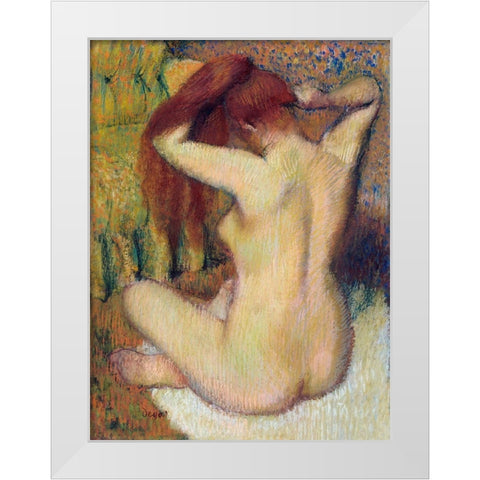 Woman Combing Her Hair White Modern Wood Framed Art Print by Degas, Edgar