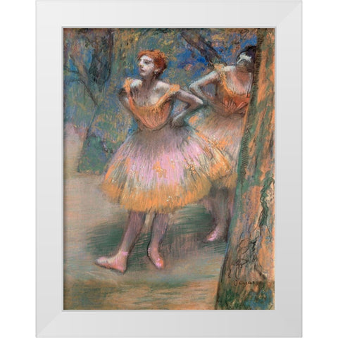 Two Dancers White Modern Wood Framed Art Print by Degas, Edgar