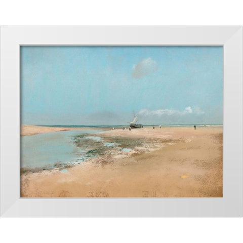 Beach at Low Tide White Modern Wood Framed Art Print by Degas, Edgar