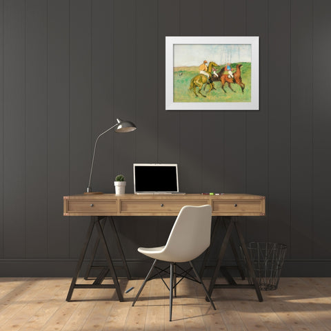 Jockeys and Race Horses White Modern Wood Framed Art Print by Degas, Edgar