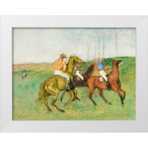 Jockeys and Race Horses White Modern Wood Framed Art Print by Degas, Edgar
