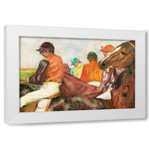 The Jockeys White Modern Wood Framed Art Print by Degas, Edgar
