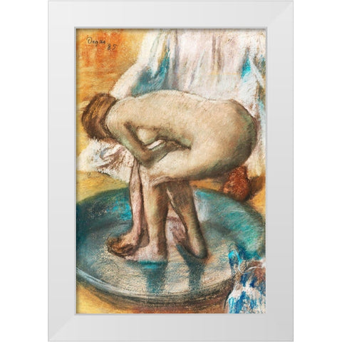 Woman Bathing in a Shallow Tub White Modern Wood Framed Art Print by Degas, Edgar