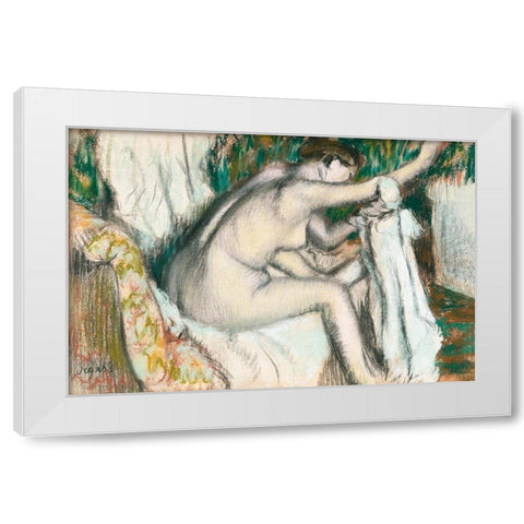 Woman Drying Her Arm White Modern Wood Framed Art Print by Degas, Edgar