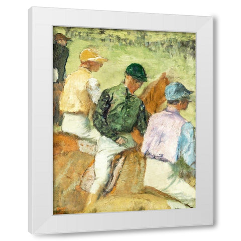Four Jockeys White Modern Wood Framed Art Print by Degas, Edgar