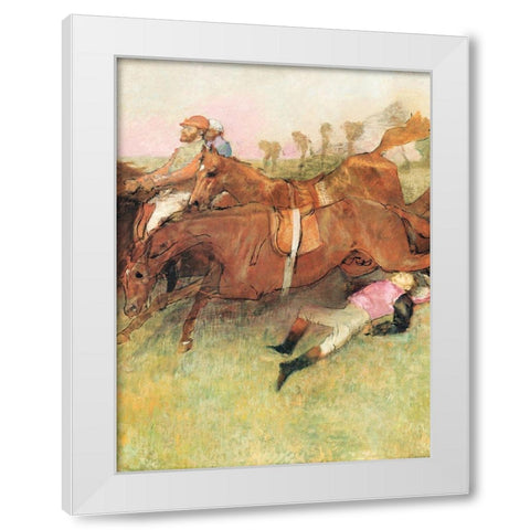 Scene from the Steeplechase: The Fallen Jockey White Modern Wood Framed Art Print by Degas, Edgar