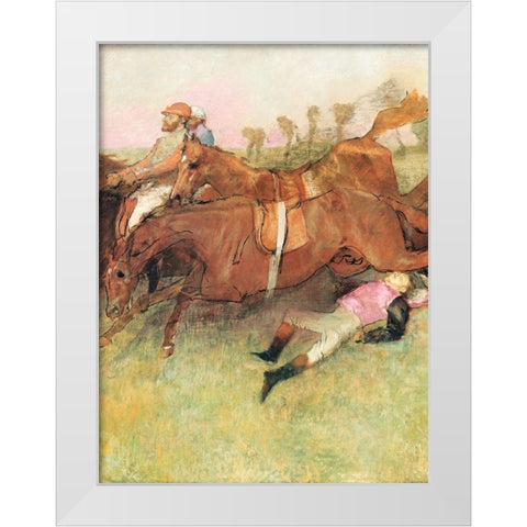 Scene from the Steeplechase: The Fallen Jockey White Modern Wood Framed Art Print by Degas, Edgar