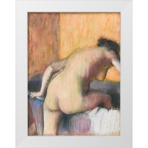 Bather Stepping into a Tub White Modern Wood Framed Art Print by Degas, Edgar