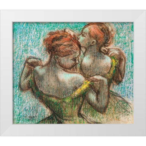Two Dancers White Modern Wood Framed Art Print by Degas, Edgar