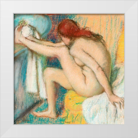 Woman Drying Her Foot White Modern Wood Framed Art Print by Degas, Edgar