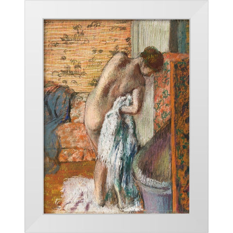 Apres le bain White Modern Wood Framed Art Print by Degas, Edgar