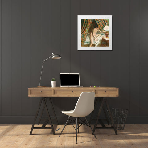 Retiring White Modern Wood Framed Art Print by Degas, Edgar