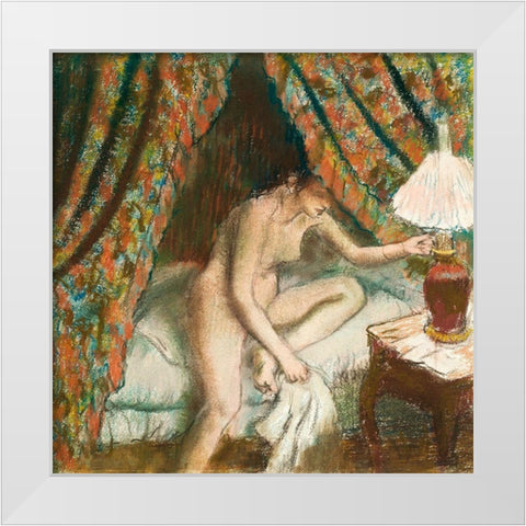 Retiring White Modern Wood Framed Art Print by Degas, Edgar