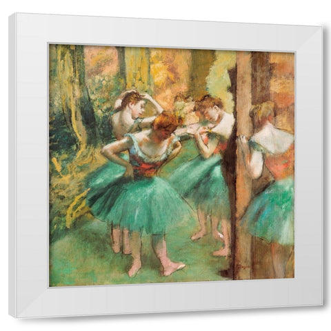 Dancers, Pink and Green White Modern Wood Framed Art Print by Degas, Edgar