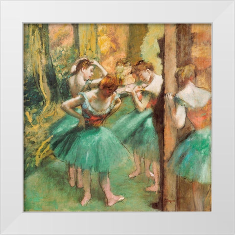 Dancers, Pink and Green White Modern Wood Framed Art Print by Degas, Edgar