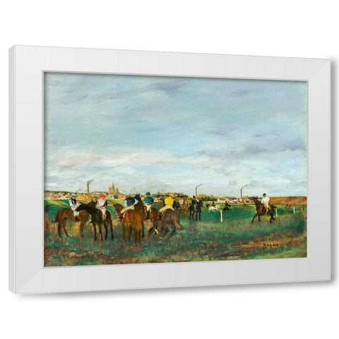 The Races White Modern Wood Framed Art Print by Degas, Edgar