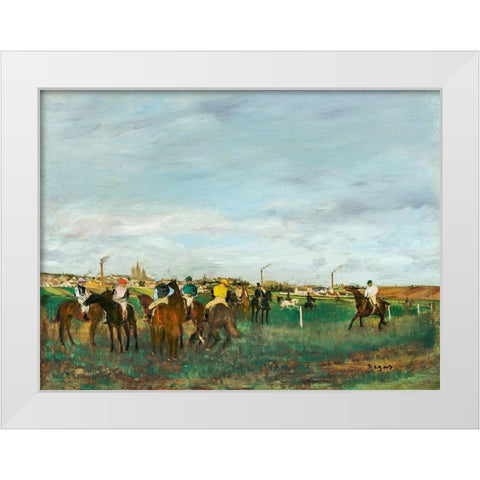 The Races White Modern Wood Framed Art Print by Degas, Edgar