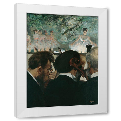 Orchestra Musicians White Modern Wood Framed Art Print by Degas, Edgar