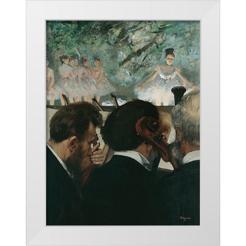 Orchestra Musicians White Modern Wood Framed Art Print by Degas, Edgar
