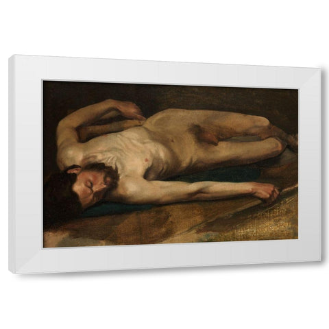 Male Nude White Modern Wood Framed Art Print by Degas, Edgar