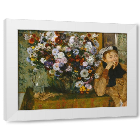 A Woman Seated beside a Vase of Flowers White Modern Wood Framed Art Print by Degas, Edgar