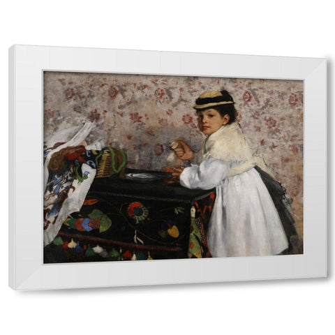 Portrait of Mlle. Hortense Valpincon White Modern Wood Framed Art Print by Degas, Edgar