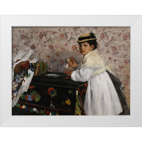 Portrait of Mlle. Hortense Valpincon White Modern Wood Framed Art Print by Degas, Edgar