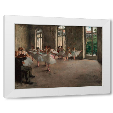 Ballet Rehearsal White Modern Wood Framed Art Print by Degas, Edgar