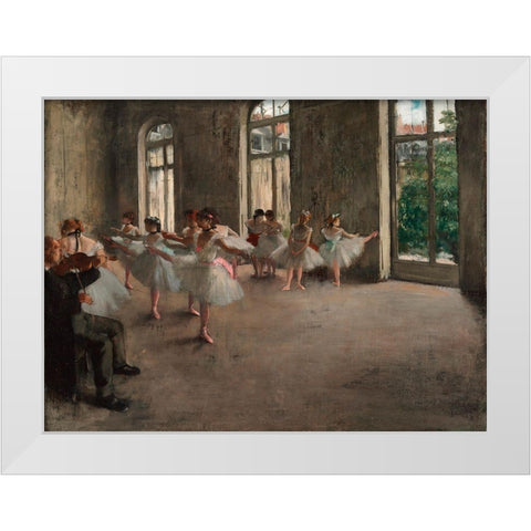 Ballet Rehearsal White Modern Wood Framed Art Print by Degas, Edgar