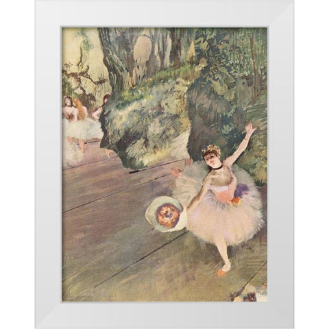 Dancer with a Bouquet of Flowers White Modern Wood Framed Art Print by Degas, Edgar