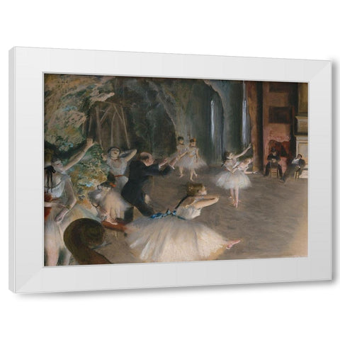 Stage Rehearsal White Modern Wood Framed Art Print by Degas, Edgar