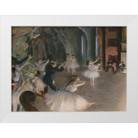 Stage Rehearsal White Modern Wood Framed Art Print by Degas, Edgar