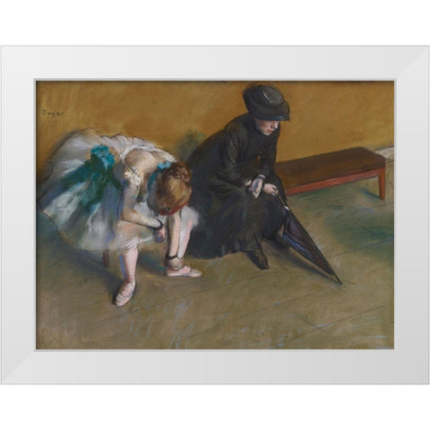 Waiting White Modern Wood Framed Art Print by Degas, Edgar