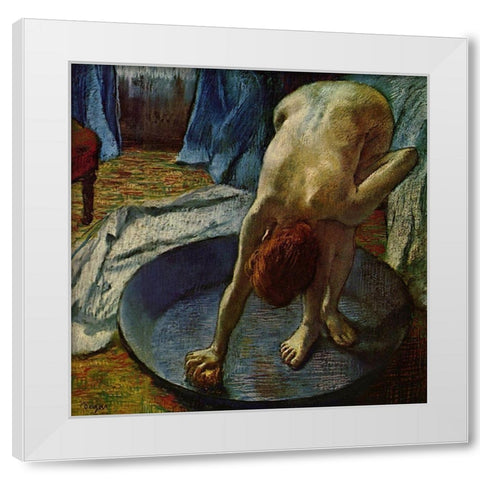 Woman in a Tub White Modern Wood Framed Art Print by Degas, Edgar