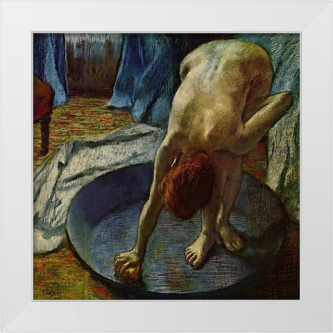 Woman in a Tub White Modern Wood Framed Art Print by Degas, Edgar