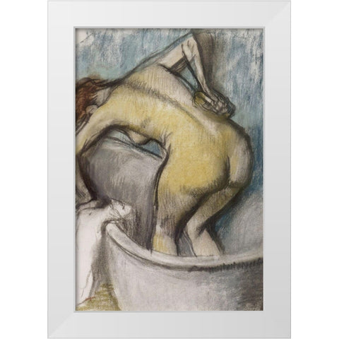 The Bath: Woman Supporting Her Back White Modern Wood Framed Art Print by Degas, Edgar