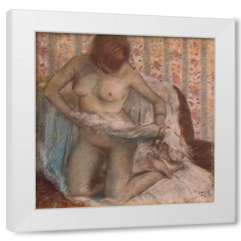 Kneeling Woman White Modern Wood Framed Art Print by Degas, Edgar