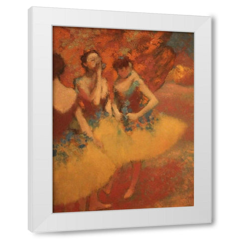 Three Dancers in Yellow Skirts White Modern Wood Framed Art Print by Degas, Edgar