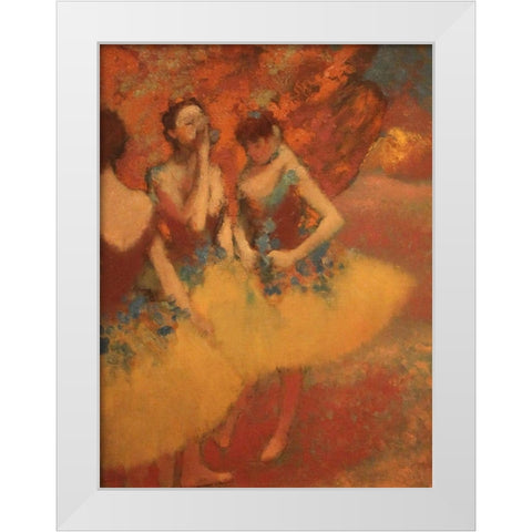 Three Dancers in Yellow Skirts White Modern Wood Framed Art Print by Degas, Edgar