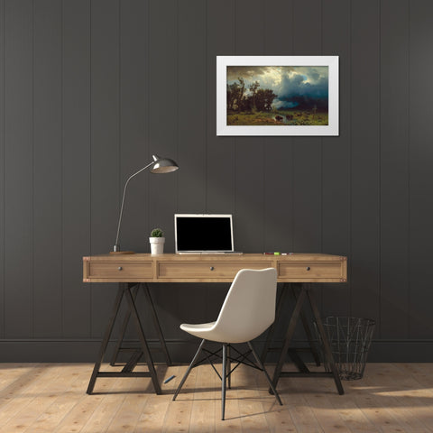 Buffalo Trail: The Impending Storm White Modern Wood Framed Art Print by Bierstadt, Albert